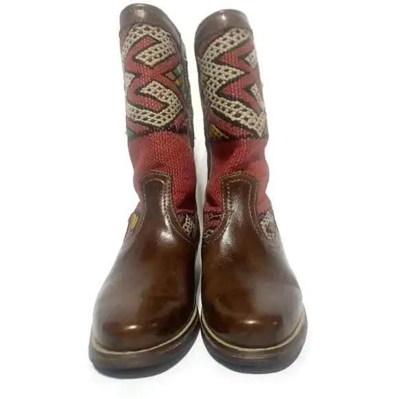 Capicua Kilim Moroccan Boots Size 9 Brown Leather Western Blanket Fabric NEW - Picture 11 of 13